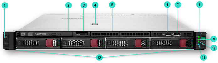 4 LFF Front View – 4 LFF optional Optical drive Display Port USB2.0 and SAS drives shown