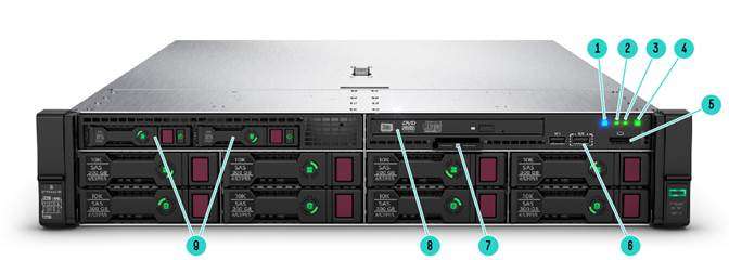 Front View – 8LFF chassis with Universal media bay and optional 2SFF and optical drive shown